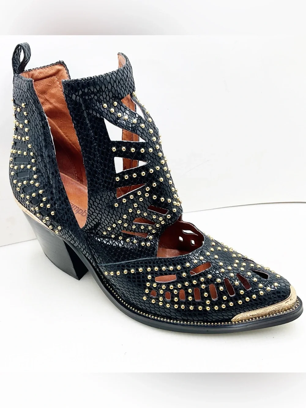 🆕{Jeffrey Campbell}Maceo Gold Studded Cutout Western Ankle Boots